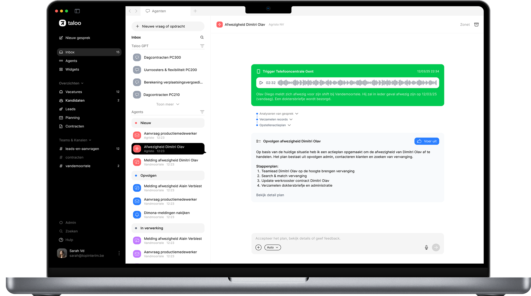 Taloo interface on laptop